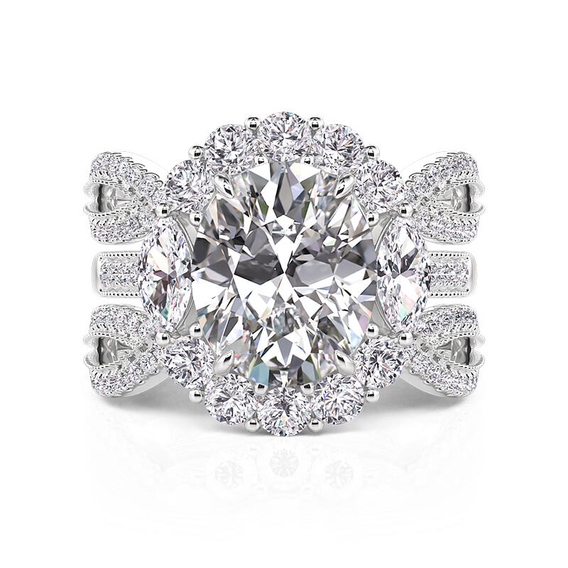 Elegant Sparkling Halo Oval Engagement Ring Set 2PC