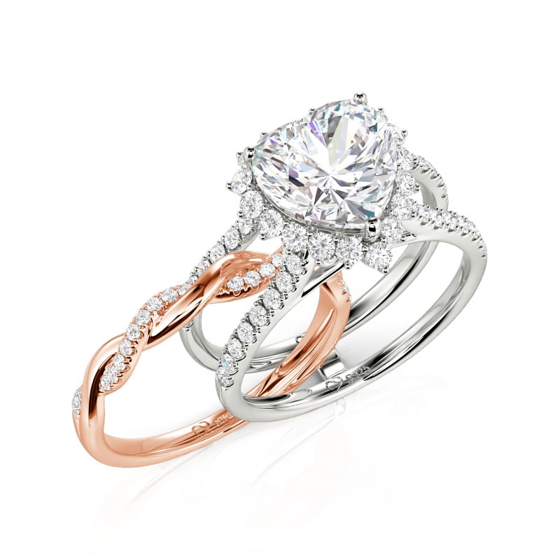 Custom Halo Heart Interchangeable Twist Ring Set