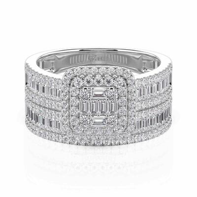 Juelvia Elegant Double Halo Square Engagement Ring Set