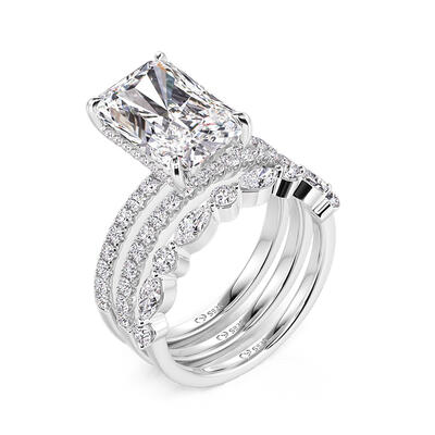 Juelvia Solitaire Radiant Cut Engagement Ring Set 3PCS Sterling Silver
