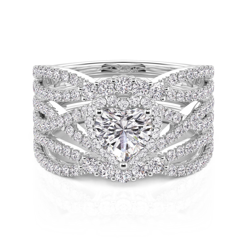 Twisted Heart Halo Engagement Ring Set 2PCS