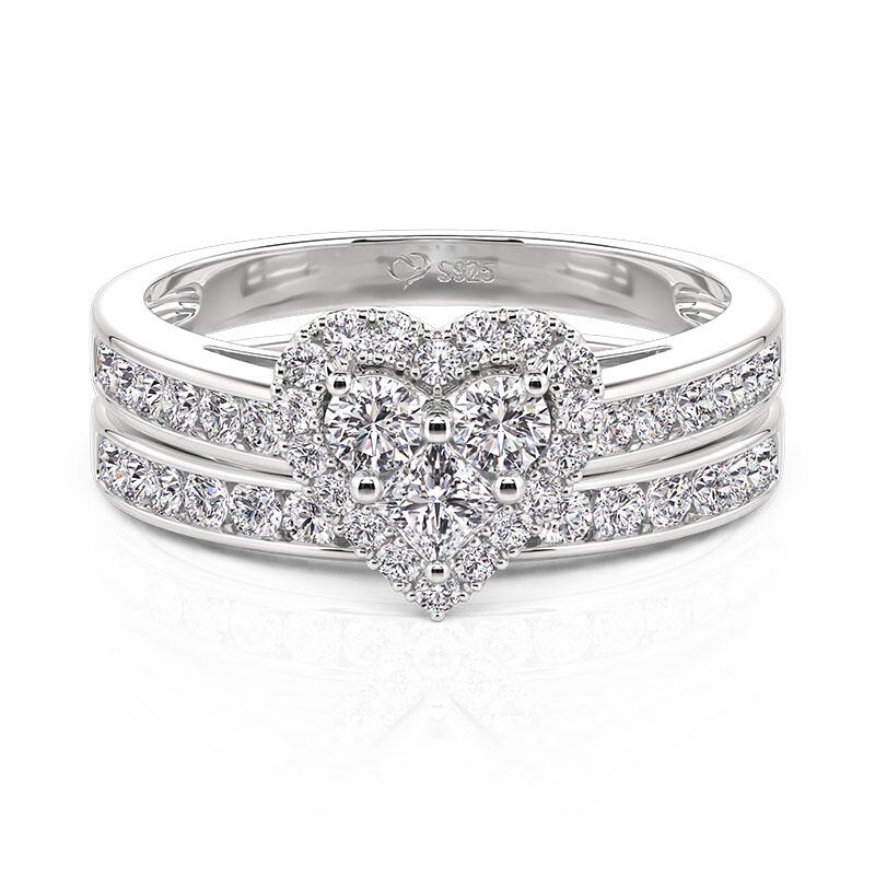 Halo Heart Shaped Promise Ring Set