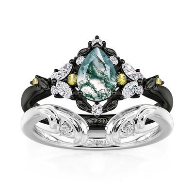 Juelvia Midsummer Night Mystery Forest Moss Agate Ring Set