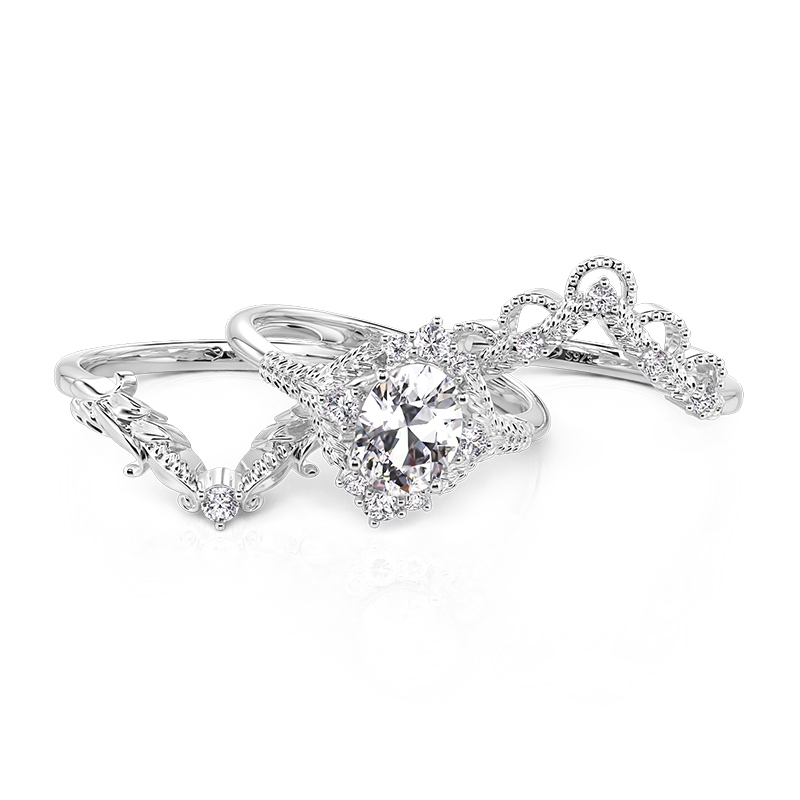 Juelvia Vintage Vine Oval Cut Bridal Ring Set Sterling Silver