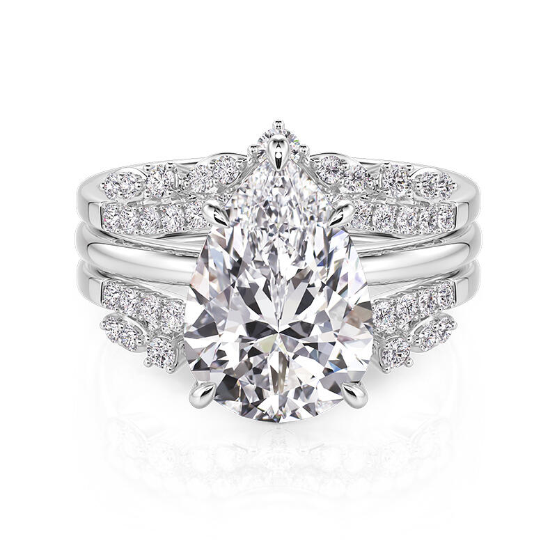 Pear Cut Enhancer Engagement Ring Set Sterling Silver