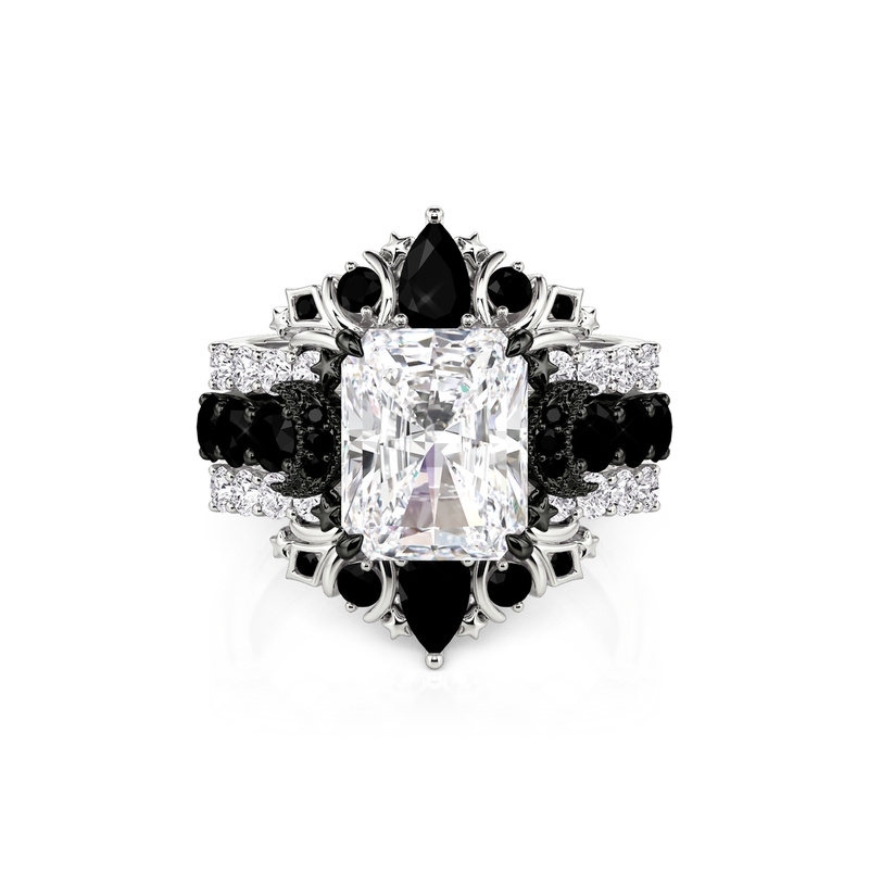 Luna Astra Moon and Star Ring Set Radiant Cut Sterling Silver
