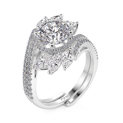 Juelvia Swirl Design Round Halo Engagement Ring Set