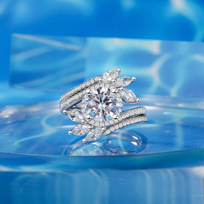 Juelvia Swirl Design Round Halo Engagement Ring Set