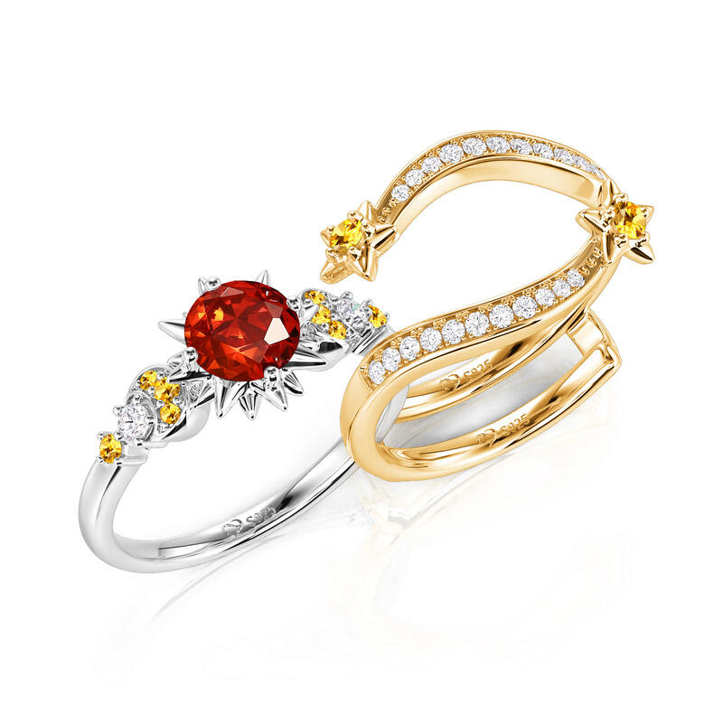 Luna Astra Two Tone Star Sun and Moon Ring Set