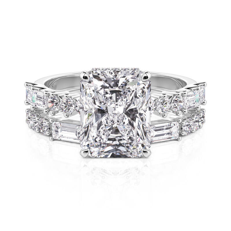 Radiant Cut Hidden Halo Engagement Ring Set