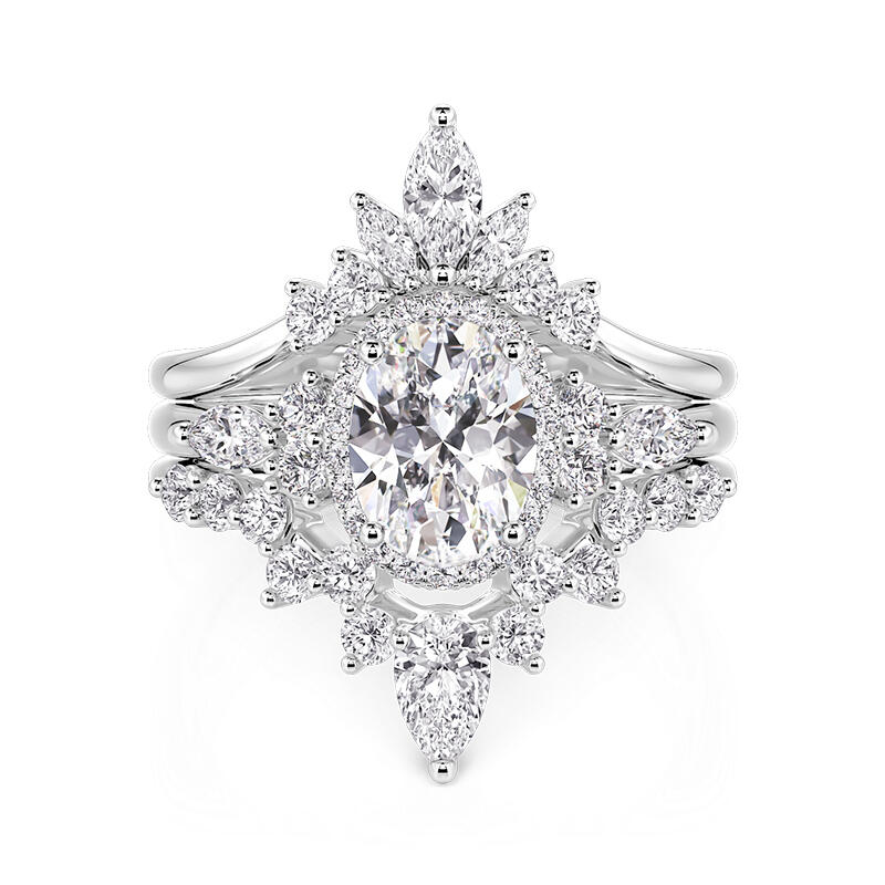 Olivetta Vintage Oval Cut Halo Ring Set 3pcs