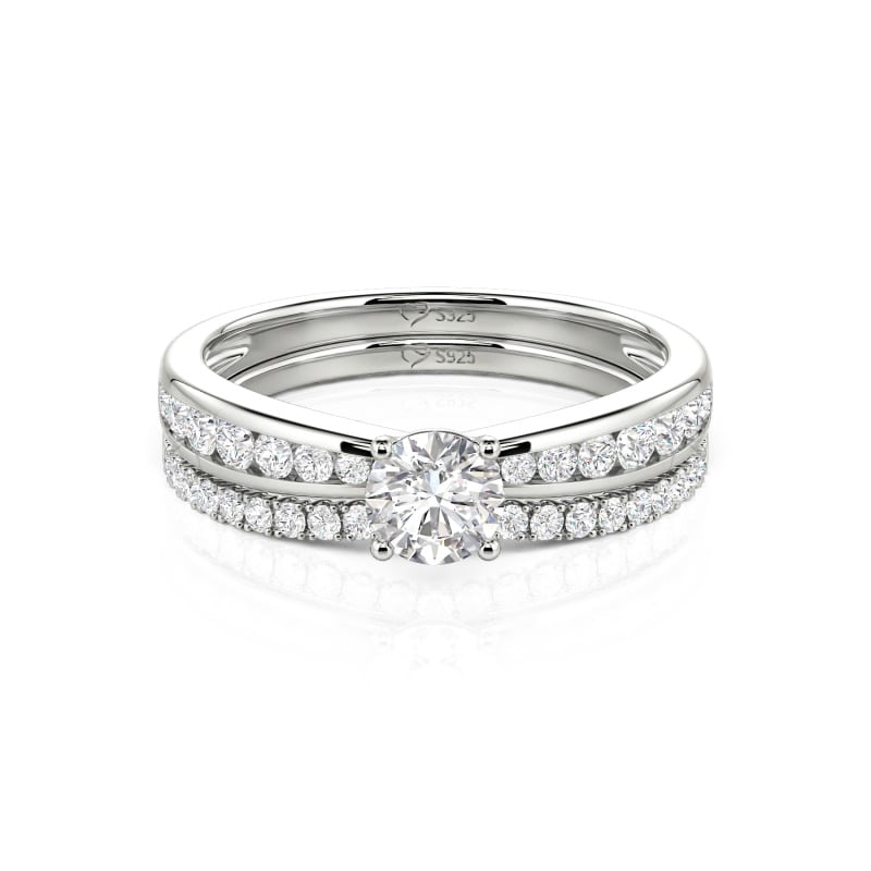 Juelvia Custom Round Cut Engagement Ring Set 2PCS