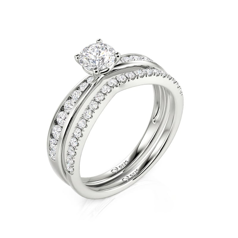 Juelvia Custom Round Cut Engagement Ring Set 2PCS