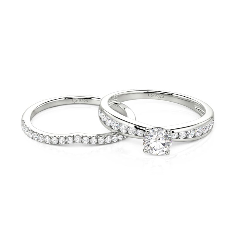 Juelvia Custom Round Cut Engagement Ring Set 2PCS
