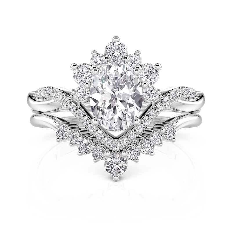 Twisted Oval Halo Bridal Ring Set with Cluster Enhancer