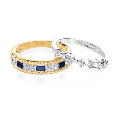 Juelvia Everyday Two Tone Rope Twisted Engagement Ring Set 2PCS