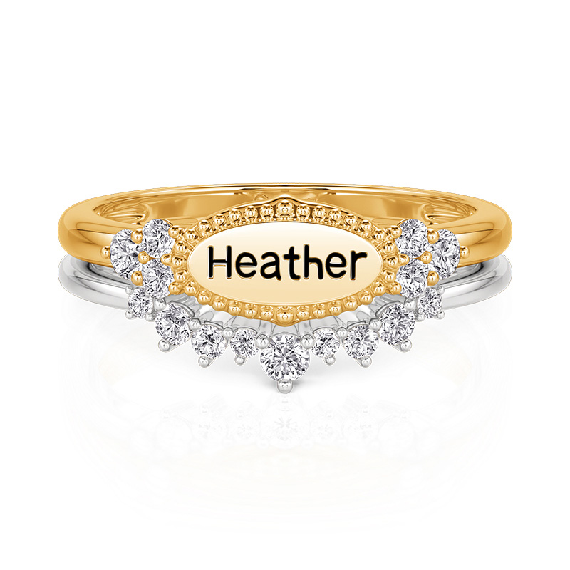 Everyday Two Tone Custom Name Beaded Ring Set