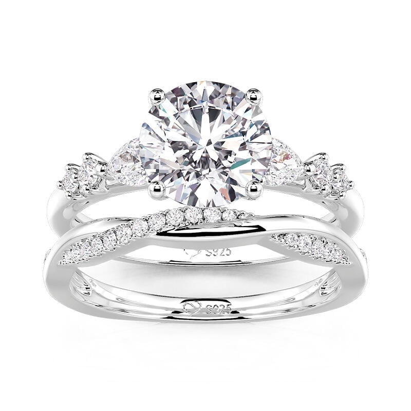 Simple Three Stone Bridal Set 2PCS Sterling Silver