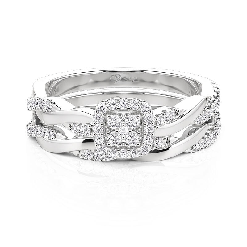 Classic Twist Halo Pavé Ring Set 2pcs Sterling Silver