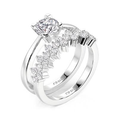 Juelvia Classic Cluster Round Cut Bridal Set 2PCS