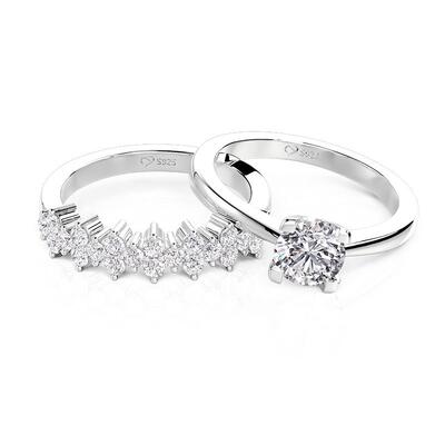Juelvia Classic Cluster Round Cut Bridal Set 2PCS