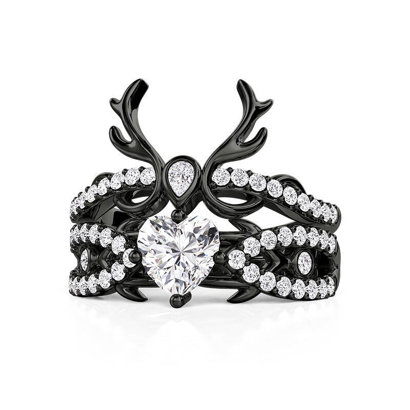 2PCS Gothic Black Thorn Heart Ring Set