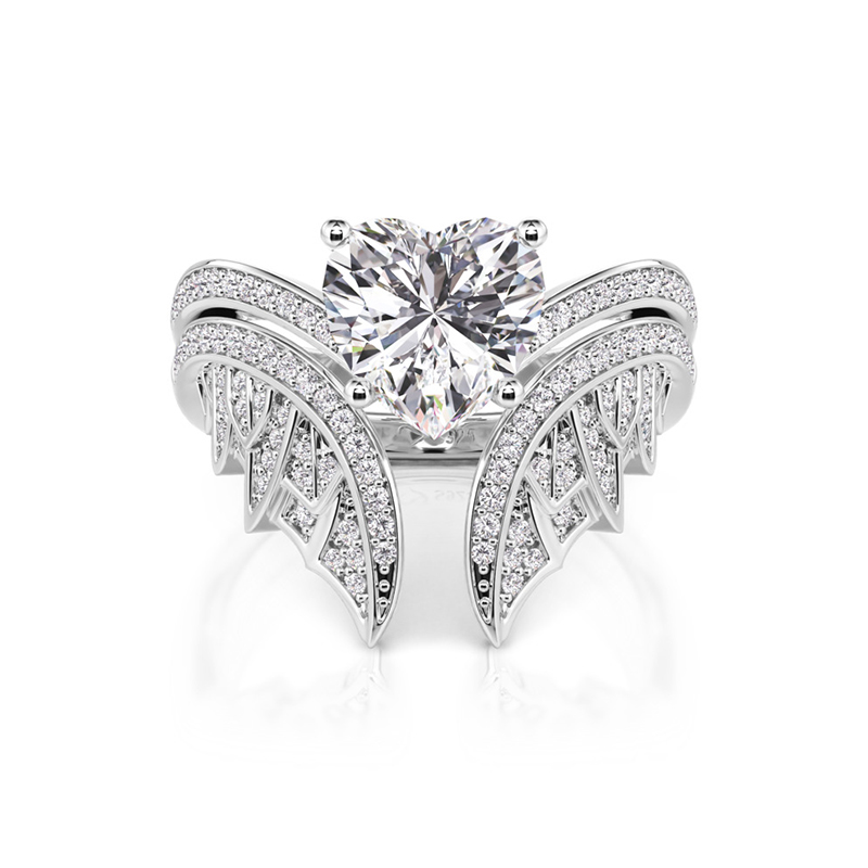 Vintage Bat Heart Bridal Ring Set Sterling Silver