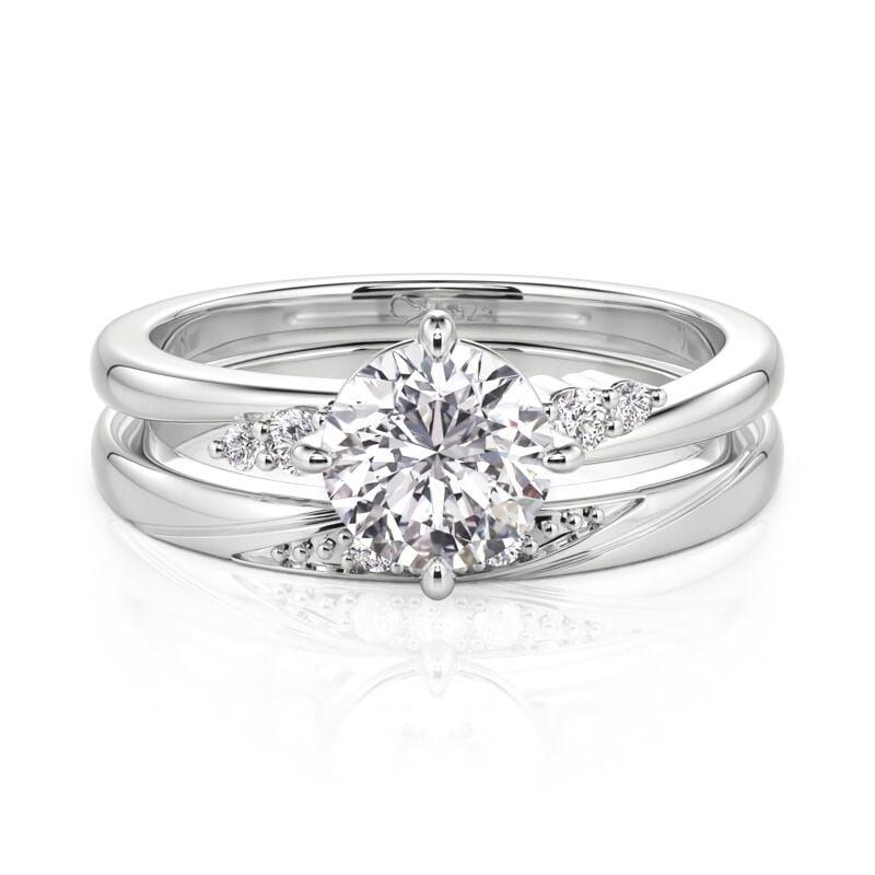 Classic Bypass Round Cut Engagement Ring Set