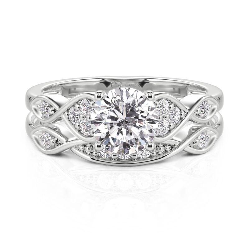 Infinity Twist Round Cut Wedding Ring Set Sterling Silver