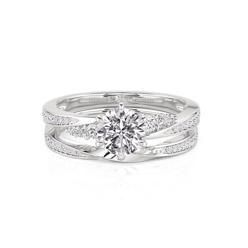 Simple Twist Round Cut Engagement Ring Set