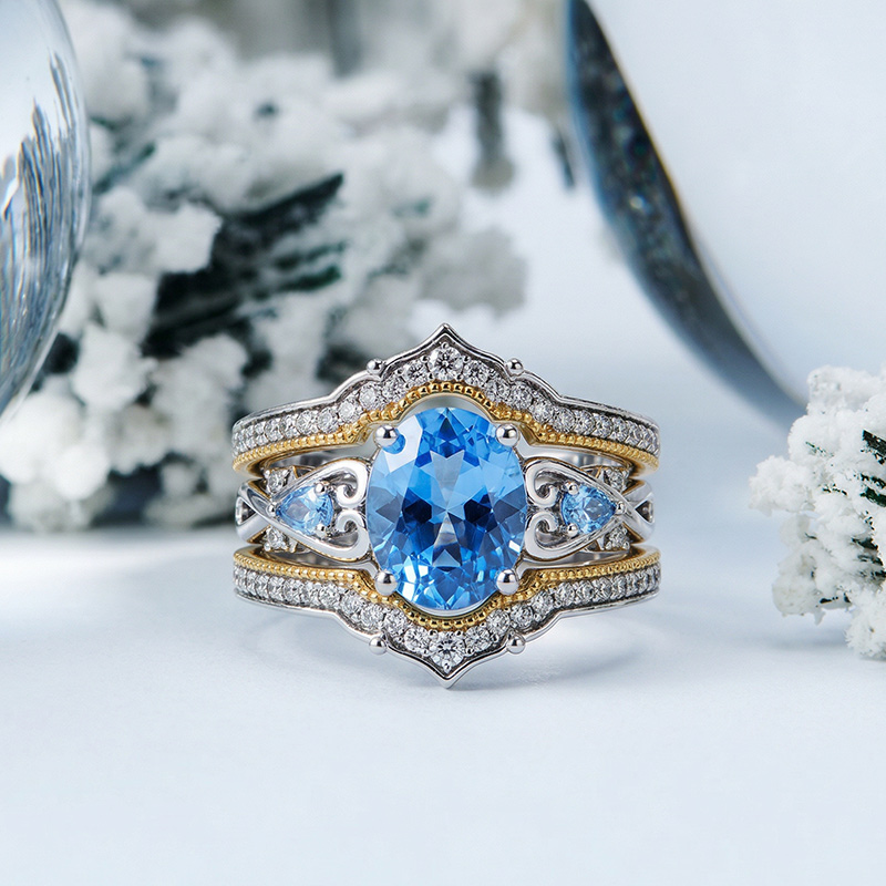 Juelvia Unique Two Tone Infinity Bridal Ring Set Sterling Silver