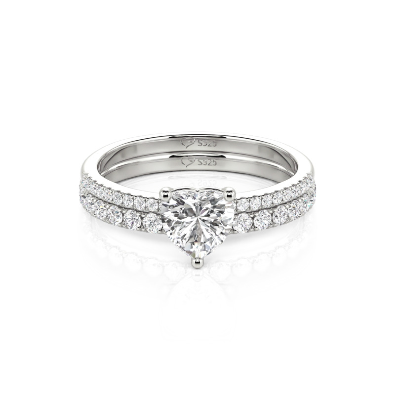 Simple Heart Cut Engagement Ring Set 2PC Sterling Silver