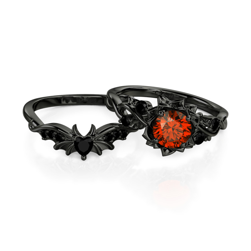 Juelvia Women's Black Intertwined Leaves Lotus Ring Set