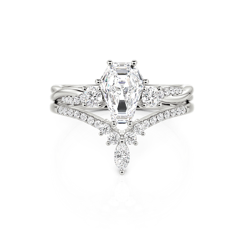 Gothic Coffin Cut Twisted Bridal Ring Set 2PCS