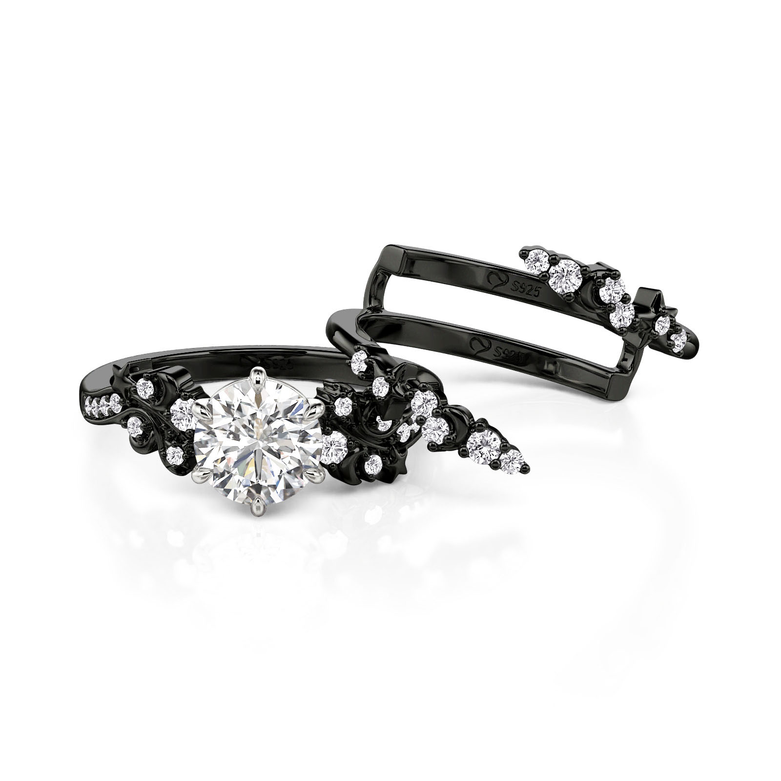 Juelvia Luna Astra Black Bypass Moon and Star Ring Set