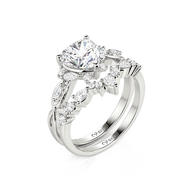 Juelvia Infinity Twist Cluster Heart Engagement Ring Set