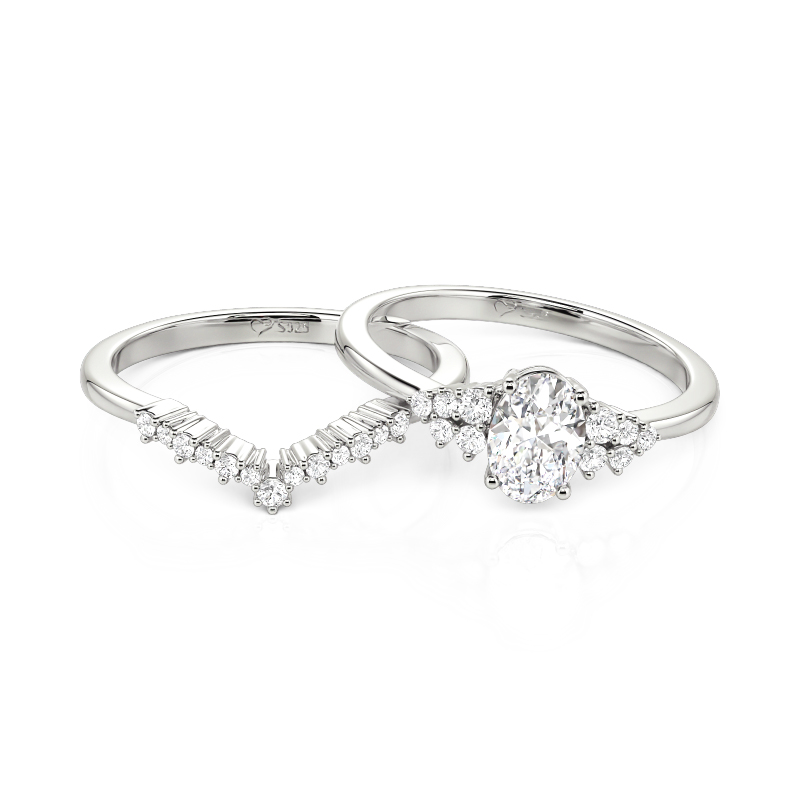Juelvia Oval Cut Cluster Bridal Ring Set 2PCS Sterling Silver