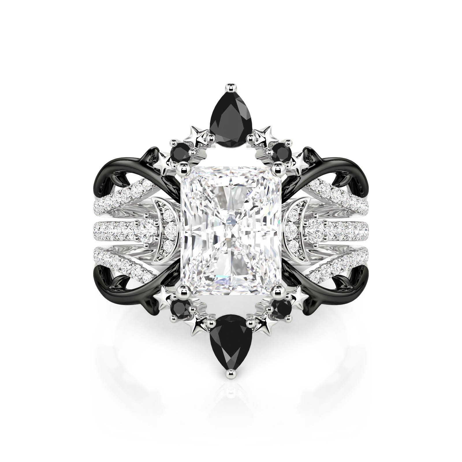 Luna Astra Thorn Radiant Cut Moon and Star Engagement Ring Set