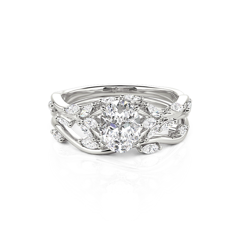 Twisted Leaf Vine Oval Cut Engagement Ring Set
