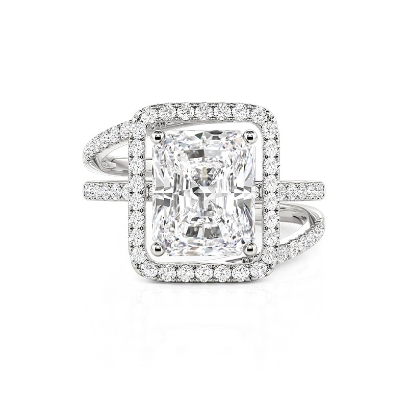 Bypass Inset Halo Radiant Cut Engagement Ring Set Sterling Silver