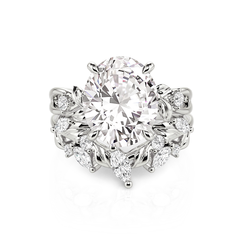 Floral Vine Oval Bridal Ring Set Sterling Silver