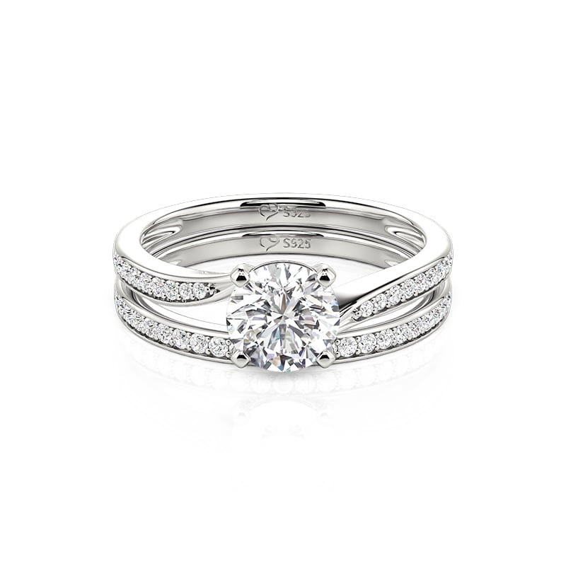 Minimalist Twist Pave Round Cut Bridal Ring Set