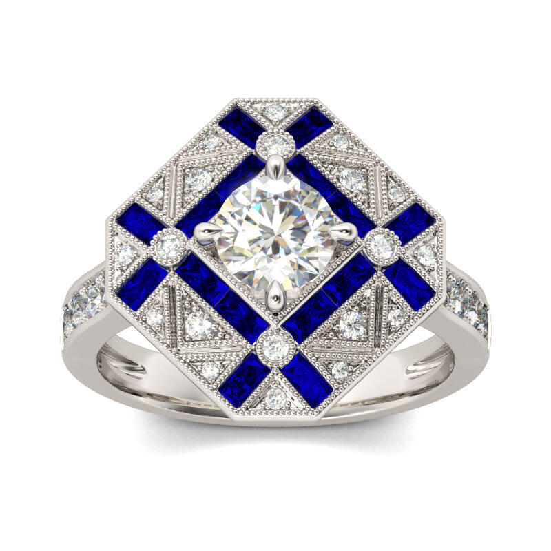 Vintage Octagon Round Cut Sterling Silver Ring