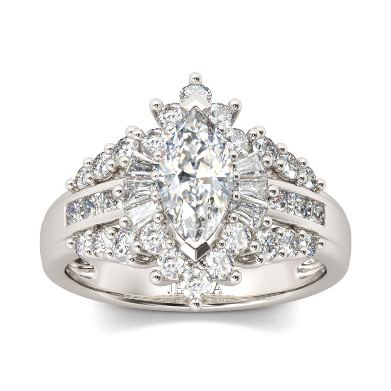 Unique Halo Marquise Cut Sterling Silver Ring