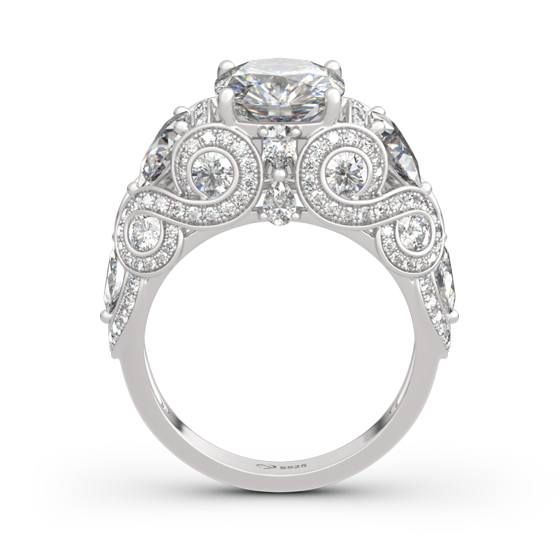 Vintage Lace Design Cushion Cut Sterling Silver Ring