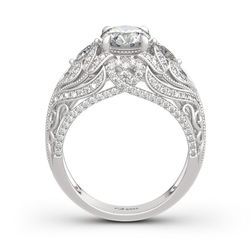 Vintage Lace Design Round Cut Sterling Silver Ring