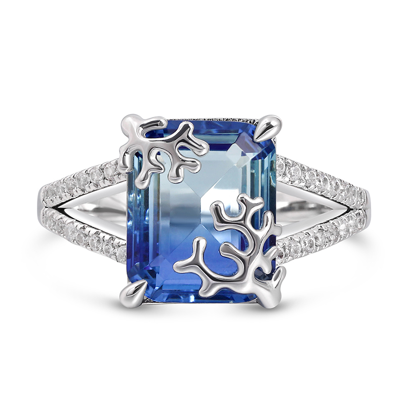 "Coral Reefs" Emerald Cut Sterling Silver Ring