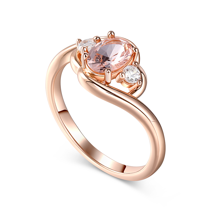 Juelvia Three Stone Oval Cut Synthetic Morganite Sterling Silver Ring