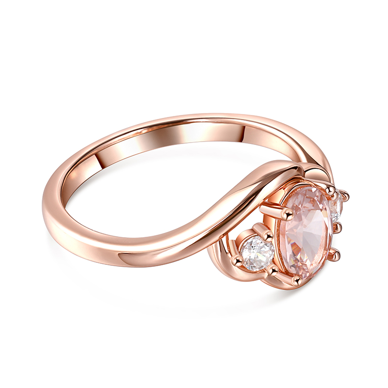 Juelvia Three Stone Oval Cut Synthetic Morganite Sterling Silver Ring