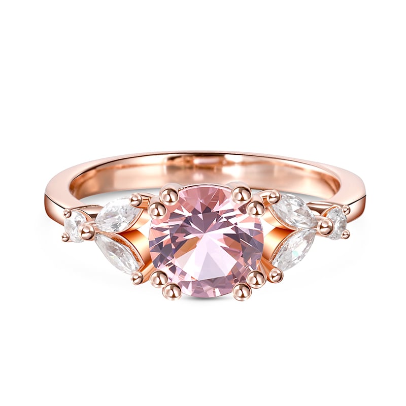 Nature Inspired Round Cut Synthetic Morganite Sterling Silver Ring